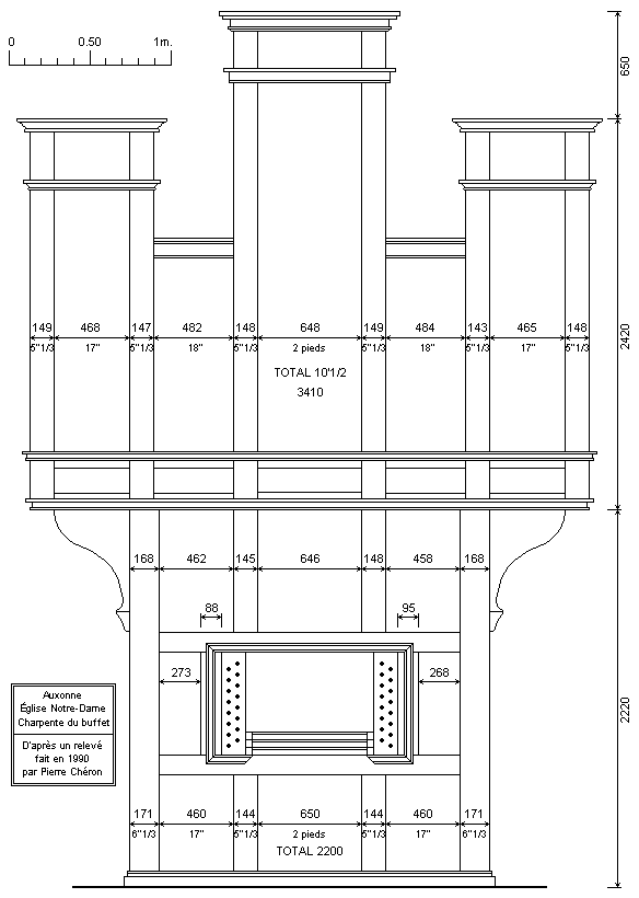 Plan de la charpente de l'orgue de l'église Notre-Dame d'Auxonne.